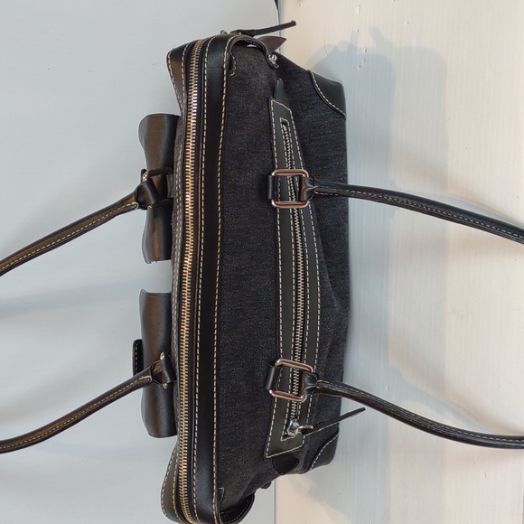 Dooney & Bourke HP65C SZ Black Melange Cotton Denim Signature Dbl Pocket Purse - Picture 9 of 14